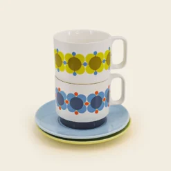 Cappuccino & Saucer Set - Atomic Flower 13 Cappuccino & Saucer Set - Atomic Flower -Home Decor & Bags-Orla Kiely 149274okset2stackingcappucinomugsatomicflower1