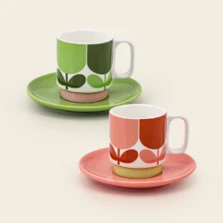 Espresso & Saucer Set - Block Flower -Home Decor & Bags-Orla Kiely 149281okset2stackingespressomugsblockflower4