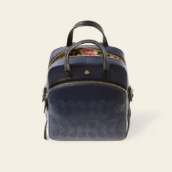 Emilia Petite Backpack - Navy Punched Flower -Home Decor & Bags-Orla Kiely 24SELLE846 4110 EmiliaPetiteBackpack NavyPunchedFlower4