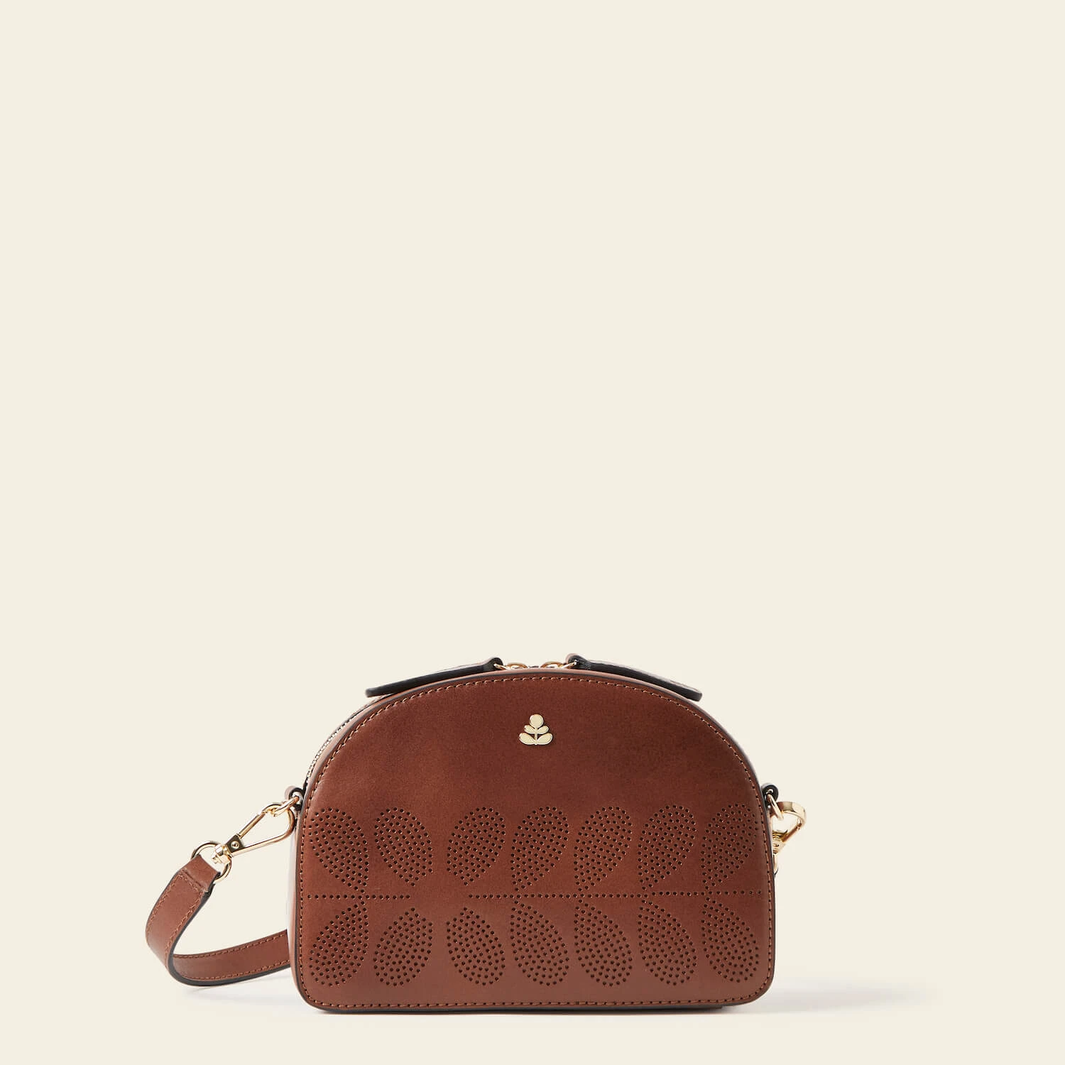 Babaluna Crossbody - Tan Punched Flower 1 Babaluna Crossbody - Tan Punched Flower