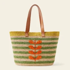 Monday Basket Bag - Bug Green Stripe -Home Decor & Bags-Orla Kiely 24SERAF885 3000 MondayTote BugGreenStripe3