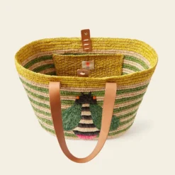 Monday Basket Bag - Bug Green Stripe -Home Decor & Bags-Orla Kiely 24SERAF885 3000 MondayTote BugGreenStripe4