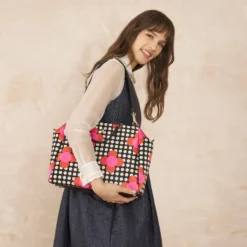Opera Big Tote - Fuchsia Flower Polka Dot -Home Decor & Bags-Orla Kiely 24SESAT861 6710 OperaBigTote FuchsiaFlowerPolkaDot .model1