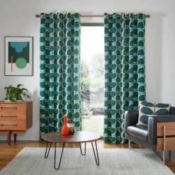Block Stem Lined Eyelet Curtains Jade -Home Decor & Bags-Orla Kiely BlockStemJade Maincopy