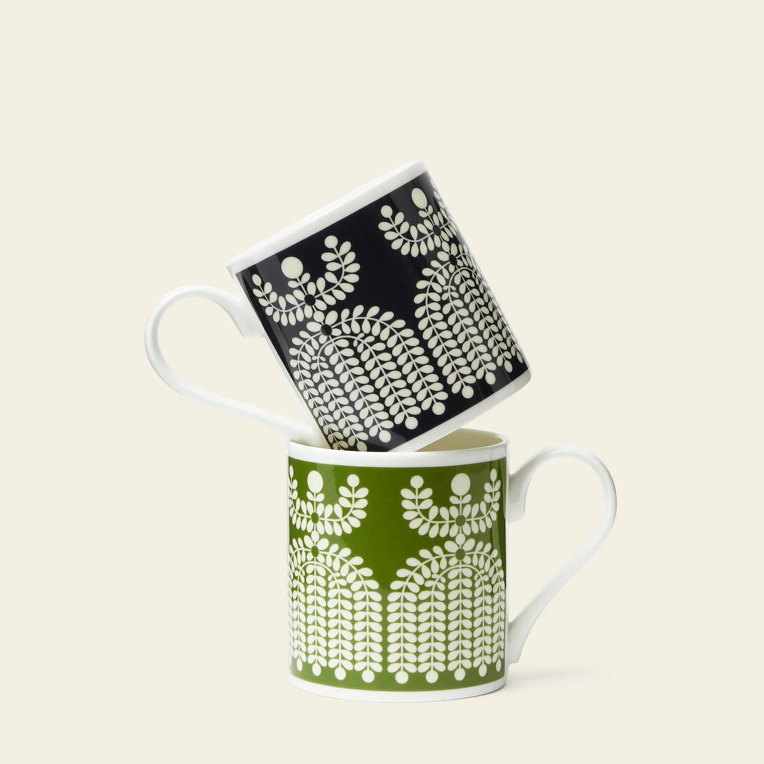 Standard Mug Set Of 2 - Folk Girl Green/Navy 1 Standard Mug Set Of 2 - Folk Girl Green/Navy