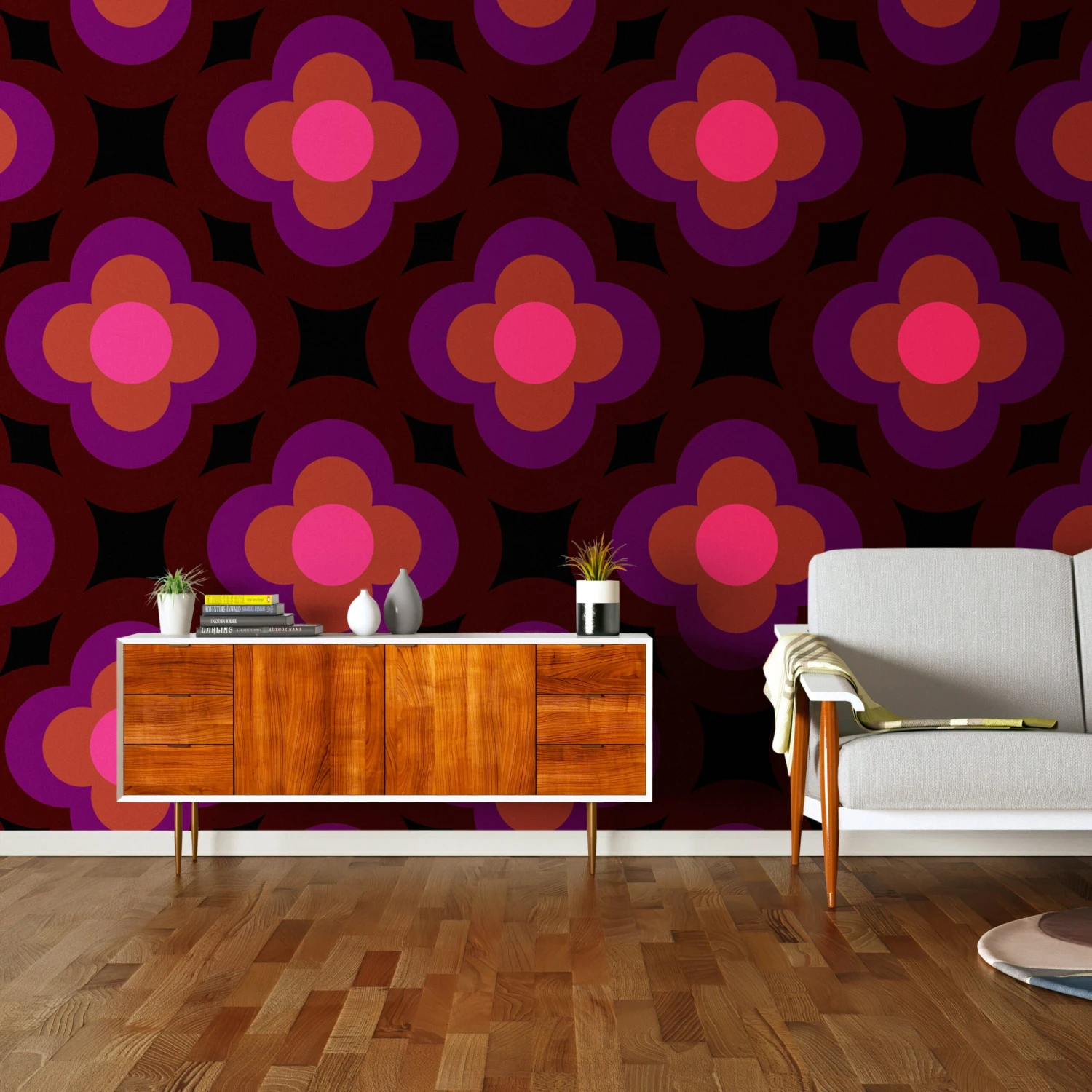 Radial Flower Wallpaper - 70cm X 10m 1 Radial Flower Wallpaper - 70cm X 10m
