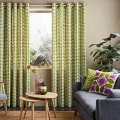 Home Decor & Bags-Orla Kiely 8 Solid Stem Lined Eyelet Curtains - Pear