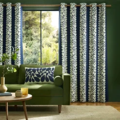Sycamore Stripe Lined Eyelet Curtains Space Blue -Home Decor & Bags-Orla Kiely SycamoreStripeCurtainMain