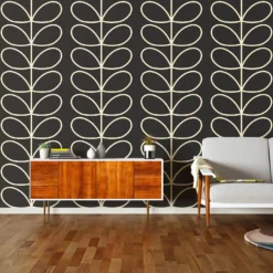 Giant Linear Stem Charcoal Wallpaper - 52cm X 10m