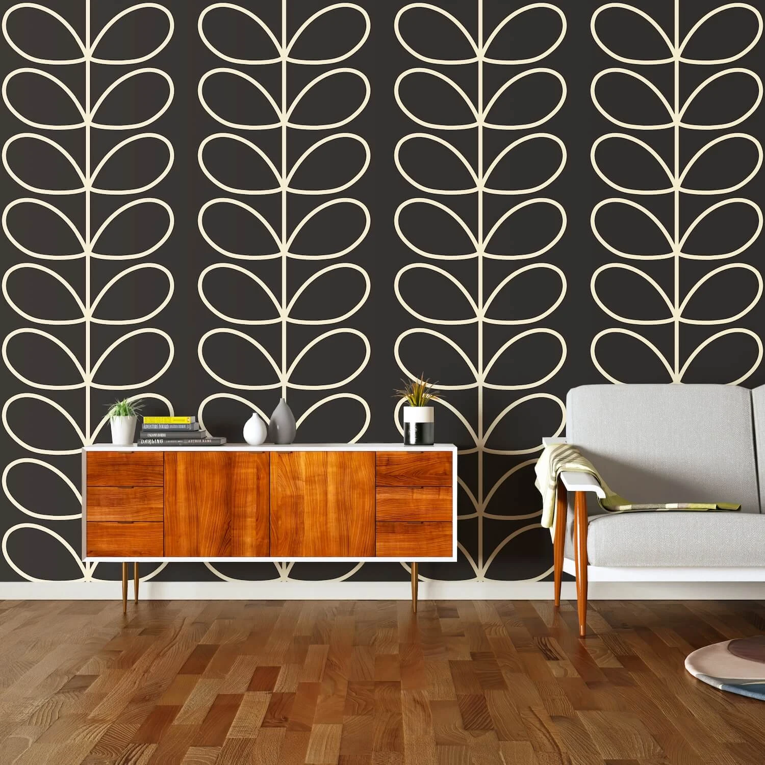 Giant Linear Stem Charcoal Wallpaper - 52cm X 10m 1 Giant Linear Stem Charcoal Wallpaper - 52cm X 10m